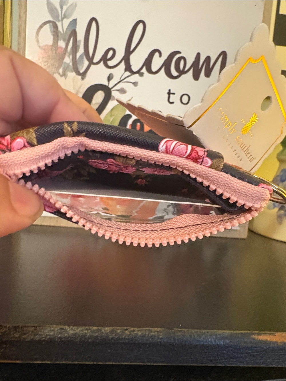 Simply Southern Navy Floral ID Card Wallet with Peach Trim - Picture 4 of 4